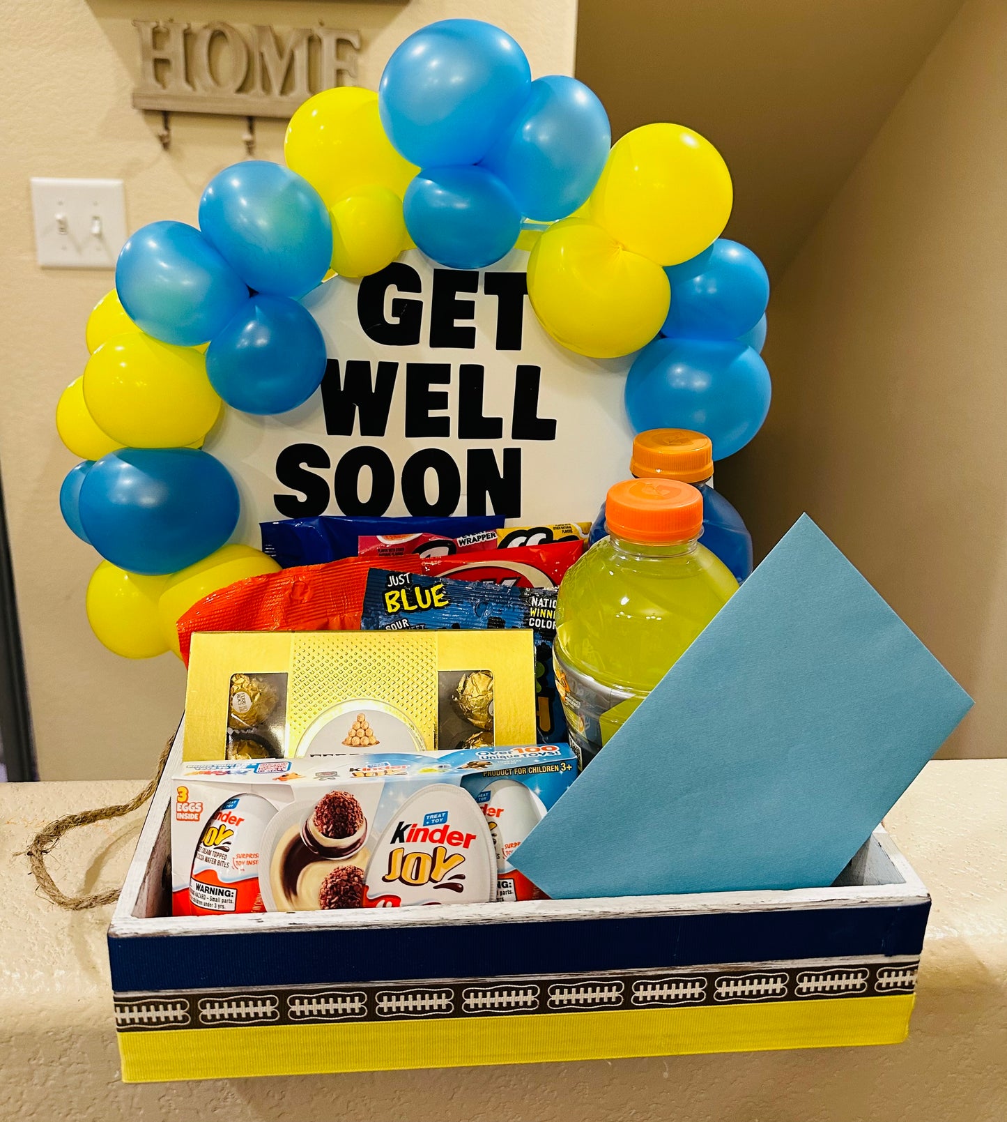 Get Well Soon Gift Basket with Balloon Wreath